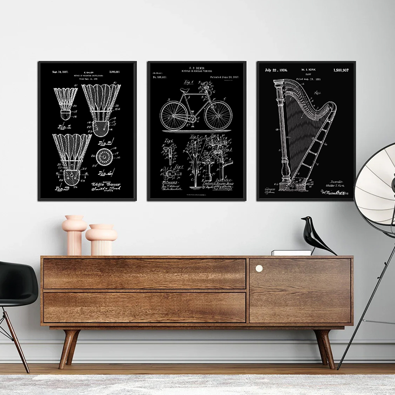 Patent Black And White poster  - Sports Equipment Drawing ulasan dan harga